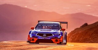 Acura RealTime Racing TLX GT at 2018 Pikes Peak with sunset background