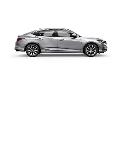 Acura 2026 Integra shown in Solar Silver Metallic, side view (Premium Sport Compact).