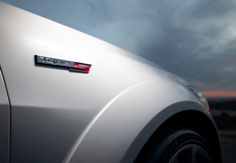 Acura Type S badge in Platinum White Pearl