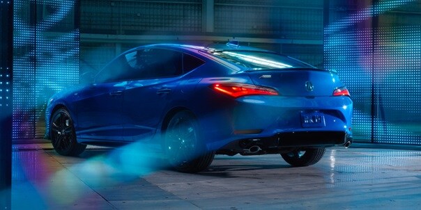 2026 Acura Integra A-Spec with Technology Package in Double Apex Blue Pearl rear view.