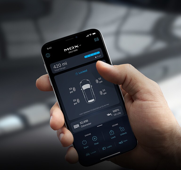 Phone with AcuraLink app open of MDX 2022
