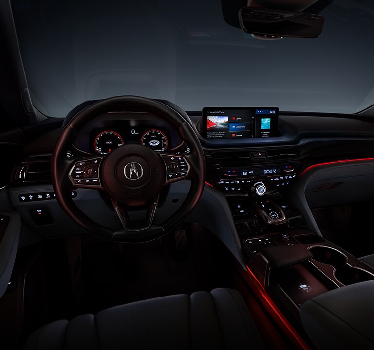 2022 Acura MDX Advance cabin in ebony with Autodromo ambient lighting