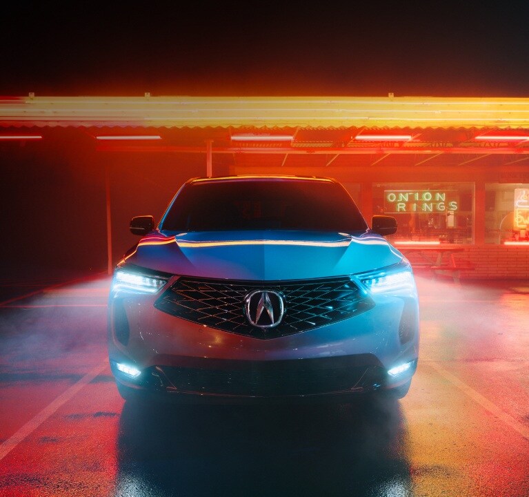 2025 RDX A-Spec in Apex Blue Pearl headlight close up