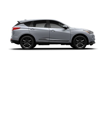 Acura RDX shown in Solar Silver Metallic, side view (Premium Sport Crossover SUV).